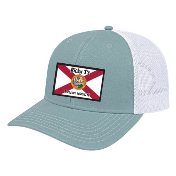 Flag Patch Trucker Hat Smoke Blue and White